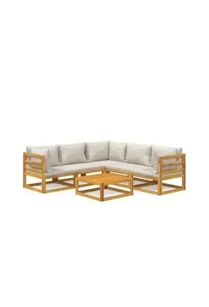 VIDAXL 3155288 Set de sofás y mesa de jardín de 6 piezas fabricado en madera de acacia con cojines gris claro de vidaXL