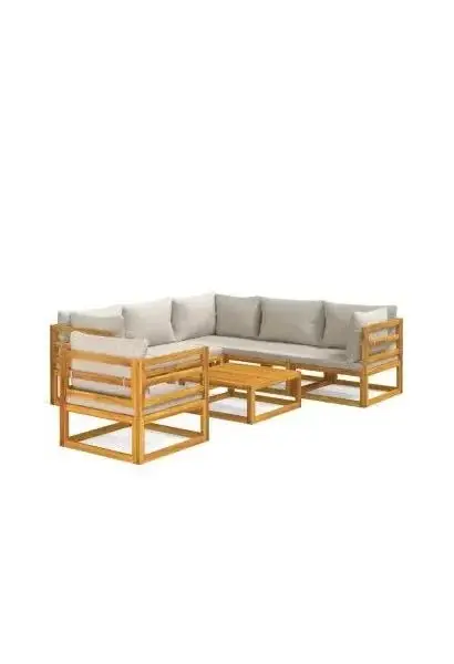 VIDAXL 3155289 Set de sofás y silla de jardín de 7 piezas fabricado en madera maciza con cojines gris claro de vidaXL