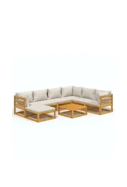 VIDAXL 3155291 Set de sofás y reposapiés para jardín de 8 piezas fabricado en madera maciza con cojines gris claro de vidaXL