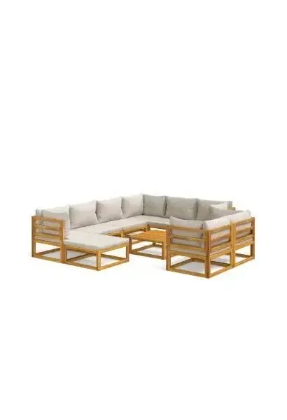 VIDAXL 3155292 Set de sofás y reposapiés para jardín de 10 piezas fabricado en madera maciza con cojines gris claro de vidaXL