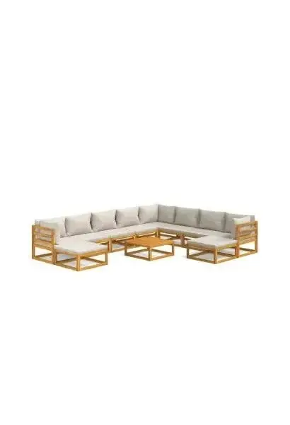 VIDAXL 3155293 Set de sofás y reposapiés para jardín de 11 piezas fabricado en madera de acacia con cojines gris claro de vidaXL