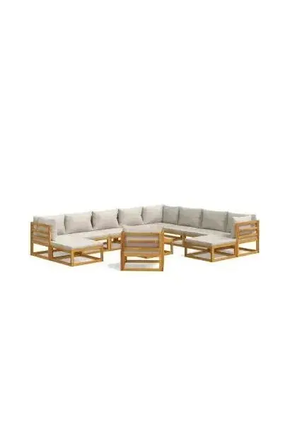 VIDAXL 3155294 Set de sofás y silla con reposapiés de jardín de 12 piezas fabricado en madera maciza con cojines gris claro de vidaXL