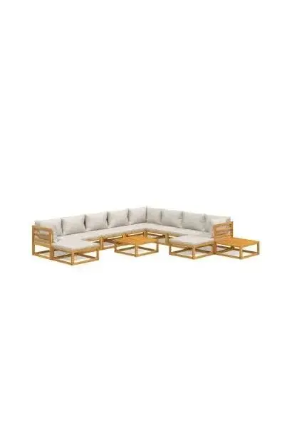 VIDAXL 3155295 Set de sofás y reposapiés para jardín de 12 piezas fabricado en madera de acacia con cojines gris claro de vidaXL