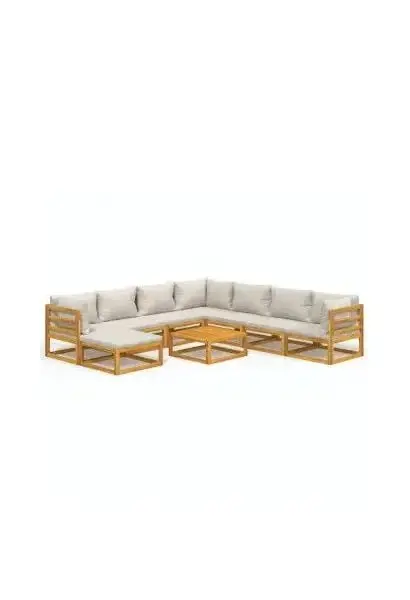 VIDAXL 3155296 Set de sofás y reposapiés para jardín de 9 piezas fabricado en madera de acacia con cojines gris claro de vidaXL