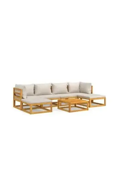 VIDAXL 3155297 Set de sofás y reposapiés para jardín de 7 piezas fabricado en madera de acacia con cojines gris claro de vidaXL