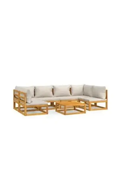 VIDAXL 3155298 Set de sofás y mesa para jardín de 7 piezas fabricado en madera de acacia con cojines gris claro de vidaXL