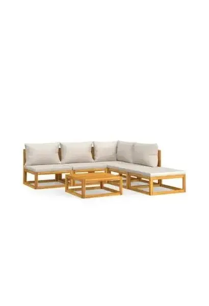 VIDAXL 3155299 Set de sofás y reposapiés para jardín de 6 piezas fabricado en madera de acacia con cojines gris claro de vidaXL