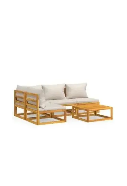 VIDAXL 3155302 Set de sofás y mesa de jardín de 5 piezas fabricado en madera de acacia con cojines gris claro de vidaXL