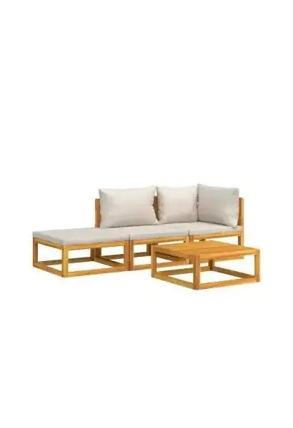 VIDAXL 3155304 Set de muebles de jardín de 4 piezas hechas en madera maciza con cojines gris claro de vidaXL