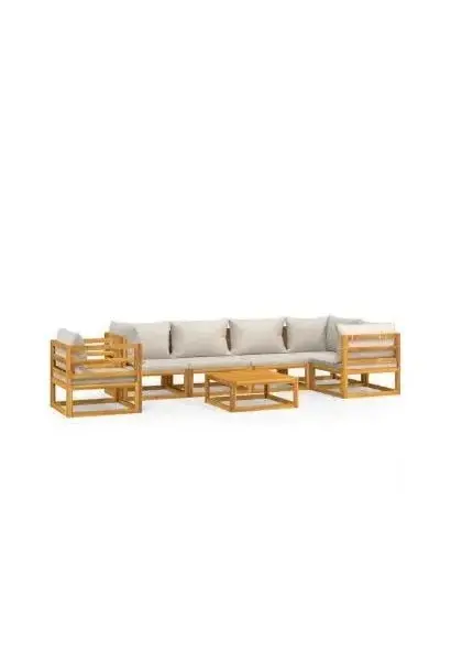 VIDAXL 3155305 Set de sofás y silla de jardín de 7 piezas fabricado en madera de acacia con cojines gris claro de vidaXL