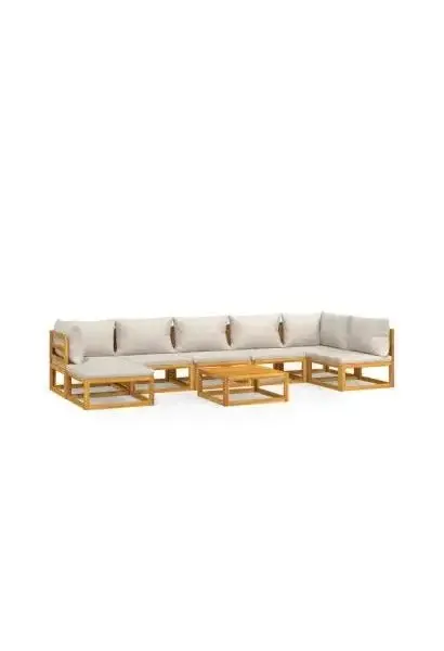VIDAXL 3155306 Set de sofás y reposapiés para jardín de 8 piezas fabricado en madera de acacia con cojines gris claro de vidaXL