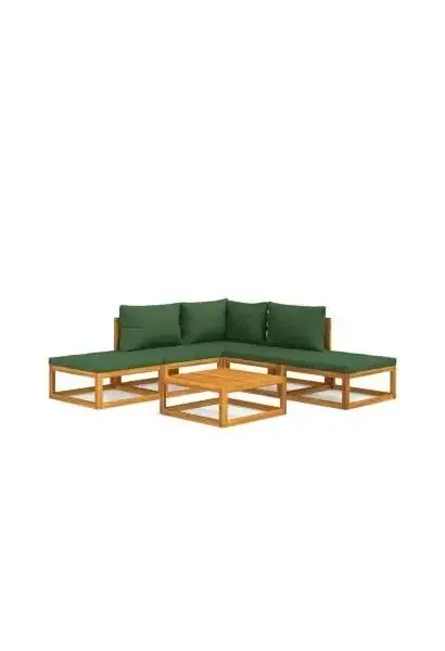 VIDAXL 3155307 Set de sofás y reposapiés para jardín de 6 piezas fabricado en madera de acacia con cojines color verde de vidaXL