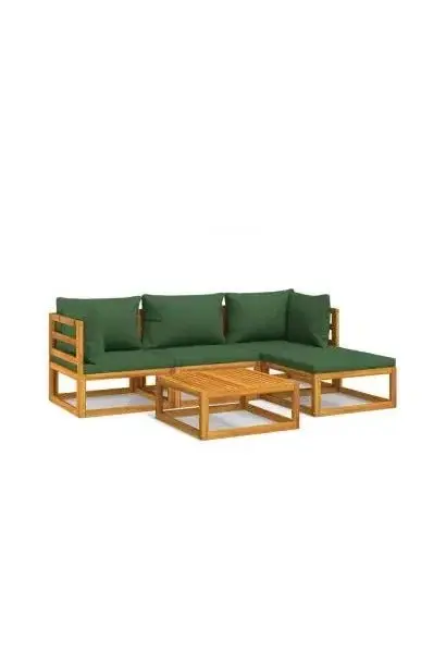 VIDAXL 3155310 Set de sofás y reposapiés con mesa para jardín de 5 piezas fabricado en madera de acacia con cojines color verde de vidaXL