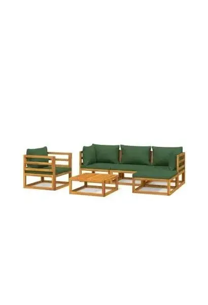 VIDAXL 3155311 Set de sofás y silla con reposapiés de jardín de 6 piezas fabricado en madera de acacia con cojines Verdes de vidaXL