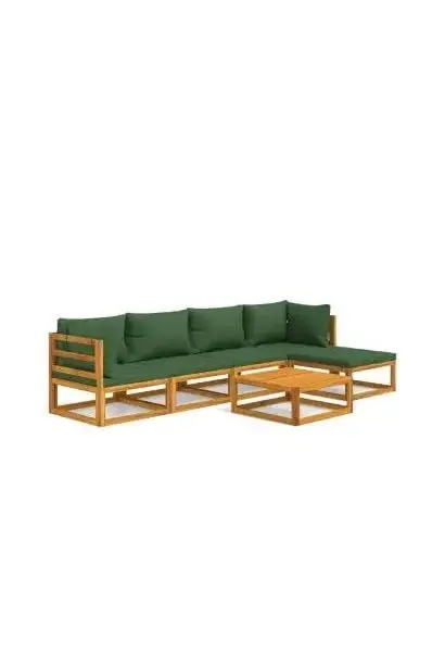 VIDAXL 3155312 Set de sofás y reposapiés con mesa para jardín de 6 piezas fabricado en madera de acacia con cojines Verdes de vidaXL