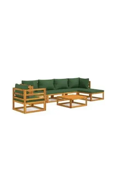 VIDAXL 3155313 Set de sofás y silla con reposapiés de jardín de 7 piezas fabricado en madera de acacia con cojines Verdes de vidaXL