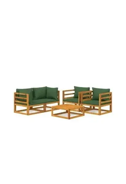 VIDAXL 3155316 Set de sofás y silla de jardín de 5 piezas fabricado en madera de acacia con cojines Verdes de vidaXL