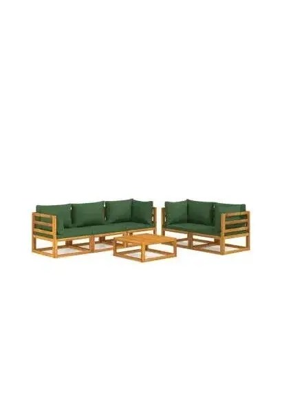 VIDAXL 3155317 Set de sofás con mesa para jardín de 6 piezas fabricado en madera de acacia con cojines color verde de vidaXL