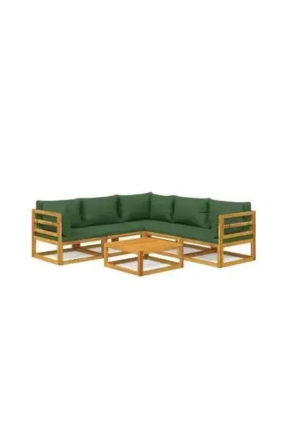 VIDAXL 3155319 Set de sofás y mesa para jardín de 6 piezas fabricado en madera de acacia con cojines color verde de vidaXL