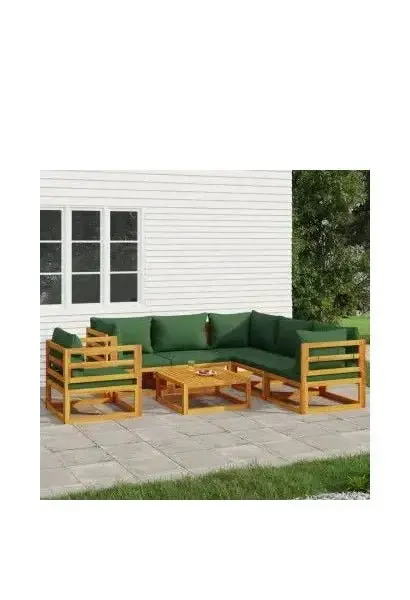 VIDAXL 3155320 Set de sofás y silla de jardín de 7 piezas fabricado en madera de acacia con cojines Verdes de vidaXL
