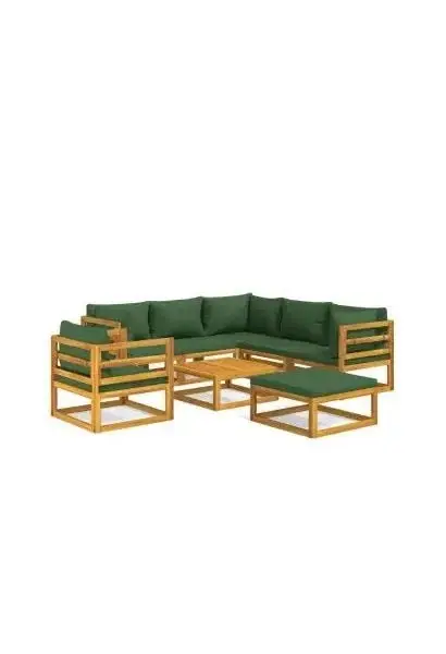 VIDAXL 3155321 Set de sofás y silla con reposapiés de jardín de 8 piezas fabricado en madera de acacia con cojines Verdes de vidaXL