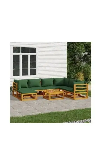 VIDAXL 3155322 Set de sofás con reposapiés para jardín de 8 piezas fabricado en madera de acacia con cojines Verdes de vidaXL