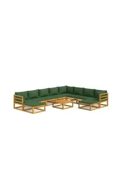 VIDAXL 3155324 Set de sofás con reposapiés para jardín de 11 piezas fabricado en madera de acacia con cojines Verdes de vidaXL