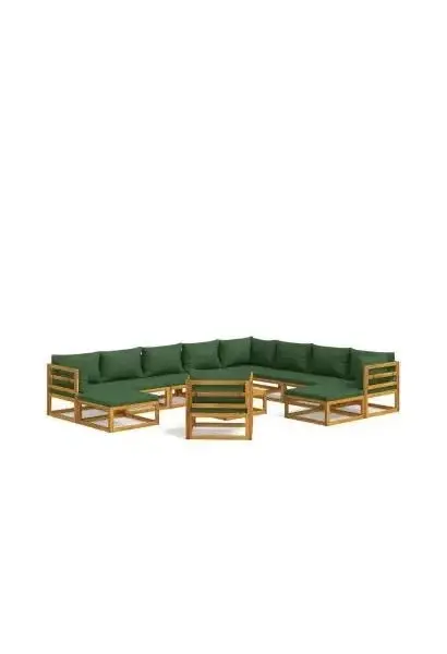VIDAXL 3155325 Set de sofás y silla con reposapiés de jardín de 12 piezas fabricado en madera de acacia con cojines Verdes de vidaXL