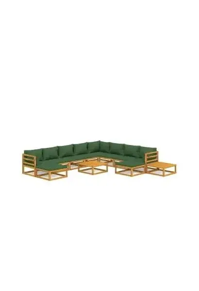 VIDAXL 3155326 Set de sofás con reposapiés para jardín de 12 piezas fabricado en madera de acacia con cojines Verdes de vidaXL