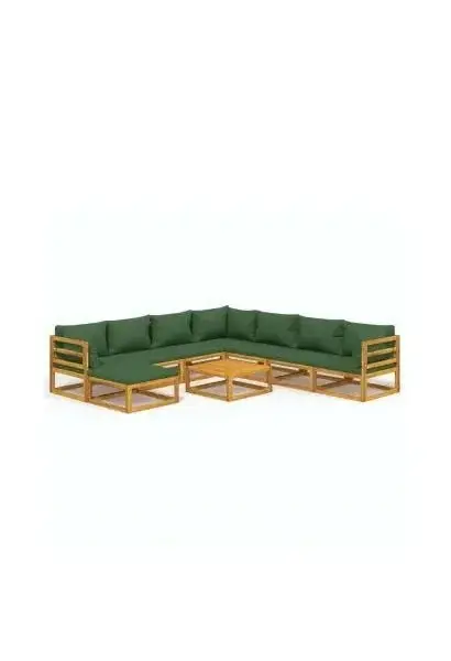 VIDAXL 3155327 Set de sofás con reposapiés para jardín de 9 piezas fabricado en madera de acacia con cojines Verdes de vidaXL
