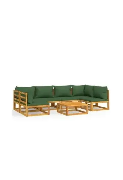 VIDAXL 3155329 Set de sofás y mesa para jardín de 7 piezas fabricado en madera de acacia con cojines color verde de vidaXL