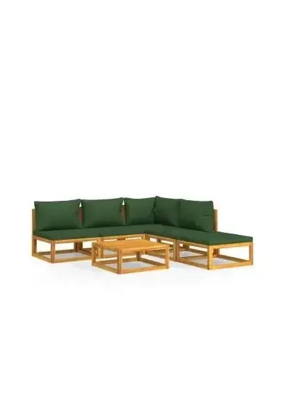 VIDAXL 3155330 Set de sofás y reposapiés para jardín de 6 piezas fabricado en madera de acacia con cojines Verdes de vidaXL
