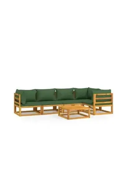 VIDAXL 3155332 Set de sofás y mesa para jardín de 6 piezas fabricado en madera de acacia con cojines Verdes de vidaXL