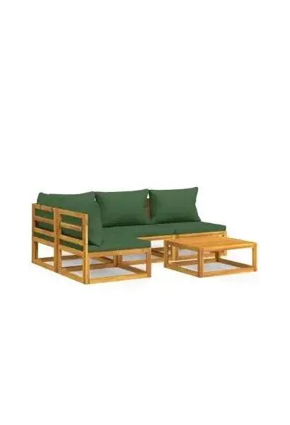 VIDAXL 3155333 Set de sofás y mesa para jardín de 5 piezas fabricado en madera de acacia con cojines Verdes de vidaXL