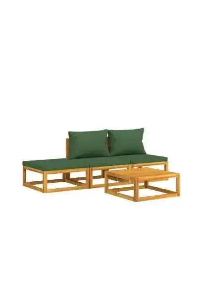 VIDAXL 3155334 Juego de muebles de jardín de 4 piezas hechas en madera maciza de acacia con cojines Verdes de vidaXL