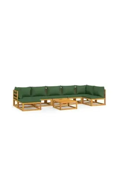 VIDAXL 3155337 Set de sofás y reposapiés para jardín de 8 piezas fabricado en madera de acacia con cojines Verdes de vidaXL