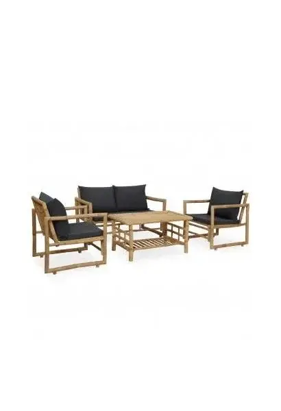 VIDAXL 315601 Conjunto de muebles de exterior 4 piezas de madera de bambú con cojines color gris oscuro de vidaXL