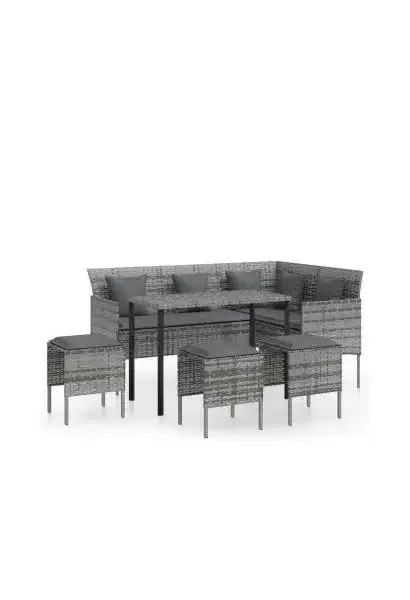 VIDAXL 318579 Juego de muebles con sofá en forma de L de ratán PE gris y cojines antracita de vidaXL