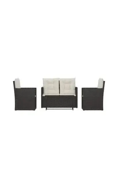 VIDAXL 319196 Muebles de jardín con cojines 4 piezas fabricados de ratán sintético y acero en color negro y blanco crema de vidaXL
