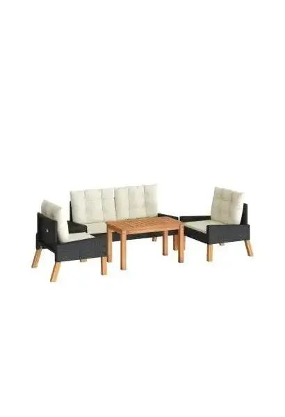 VIDAXL 319689 Set de muebles para jardín con cojines fabricado en ratán y madera de color negro y blanco de vidaXL
