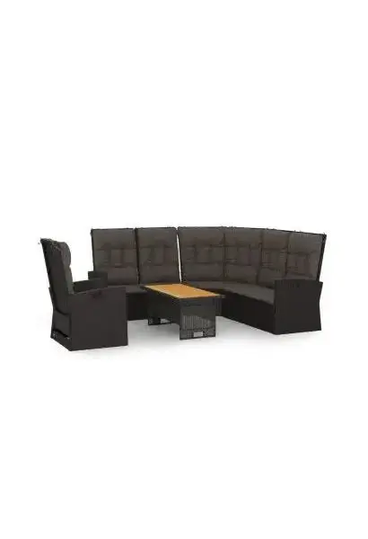 VIDAXL 362177 Juego de mesa y sillón de jardín de acero ratán sintético y madera de acacia en acabado negro de vidaXL