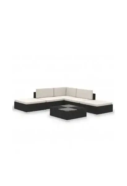 VIDAXL 41257 Conjunto de jardín de 6 piezas de sofás con mesa y reposapiés de ratán sintético negro de vidaXL