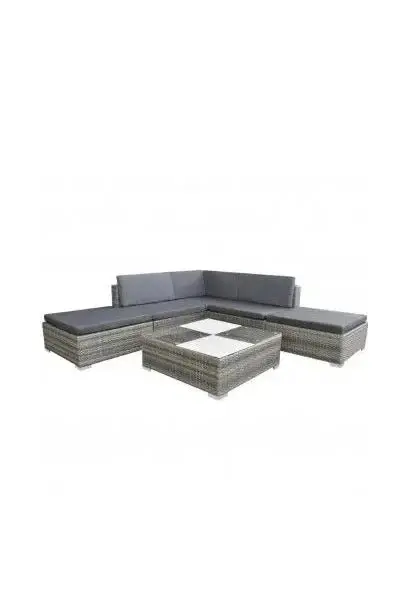 VIDAXL 42737 Conjunto de jardín de 6 piezas de sofás con mesa y reposapiés de ratán sintético gris de vidaXL