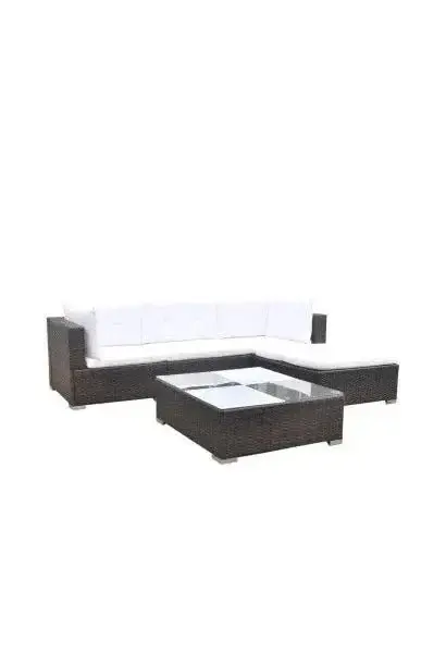 VIDAXL 42739 Conjunto de muebles de exterior de acero ratán sintético y cristal templado en acabado marrón y blanco crema de vidaXL