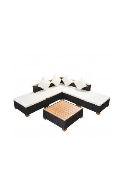 VIDAXL 42755 Set de muebles para exterior cubierto de 6 piezas en acabado color blanco y negro de vidaXL