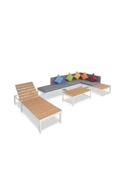 VIDAXL 42870 Conjunto de muebles para jardín de aluminio madera y plástico en acabado marrón blanco y gris oscuro de vidaXL
