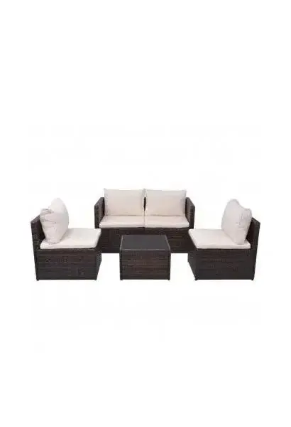 VIDAXL 43109 Conjunto de muebles de jardín con cojines blanco crema fabricado en ratán PE y acero con recubrimiento en polvo de vidaXL