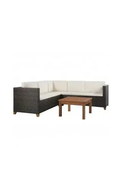 VIDAXL 44108 Juego de muebles de jardín de mesa de centro de madera y sofás de ratán sintético marrón de vidaXL
