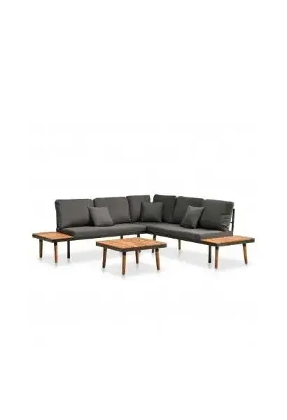 VIDAXL 46466 Juego de muebles de exterior estilo moderno de madera maciza de acacia con cojines gris oscuro de vidaXL