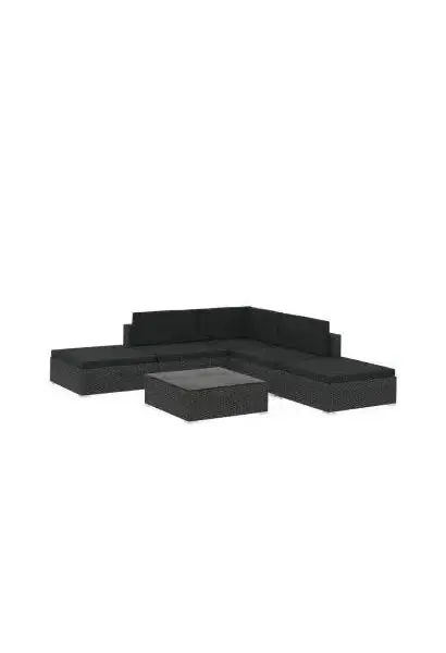 VIDAXL 46746 Conjunto de sofás taburete y mesa de ratán sintético con cojines en acabado color negro de vidaXL